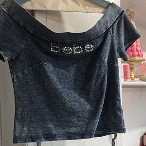 Bebe Off-Shoulder Denim Top - Blue